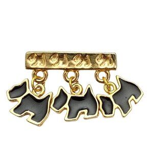 Agatha Paris Scottie Dog Charm Bar Brooch Black Enamel Gold Tone Pin Signed J568